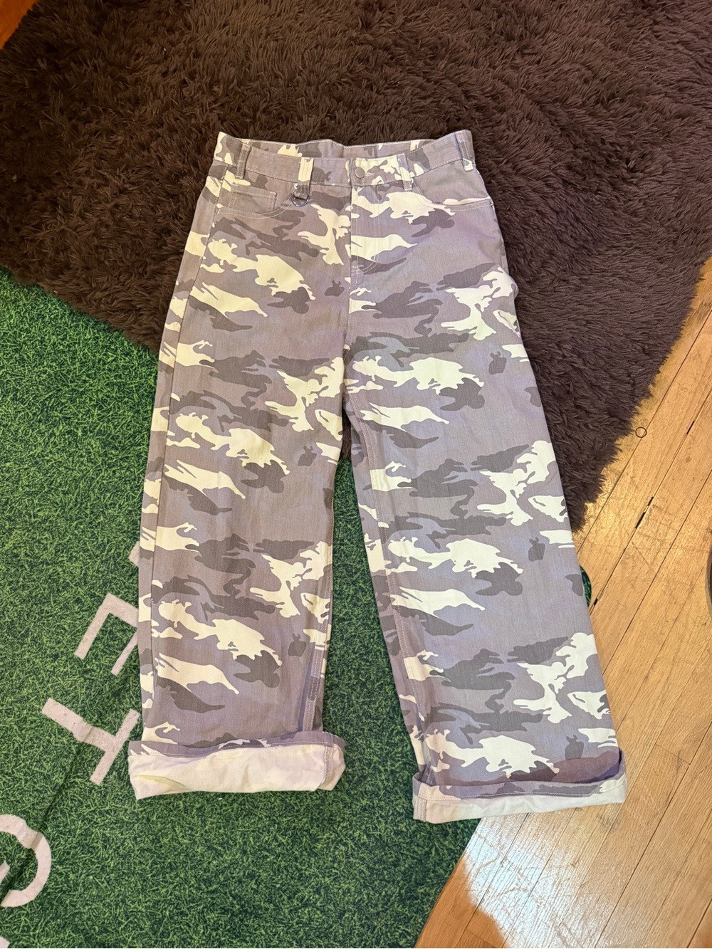 Gray Cream Camo Baggy Wide Leg Pants Twill Y2K Grunge Streetwear